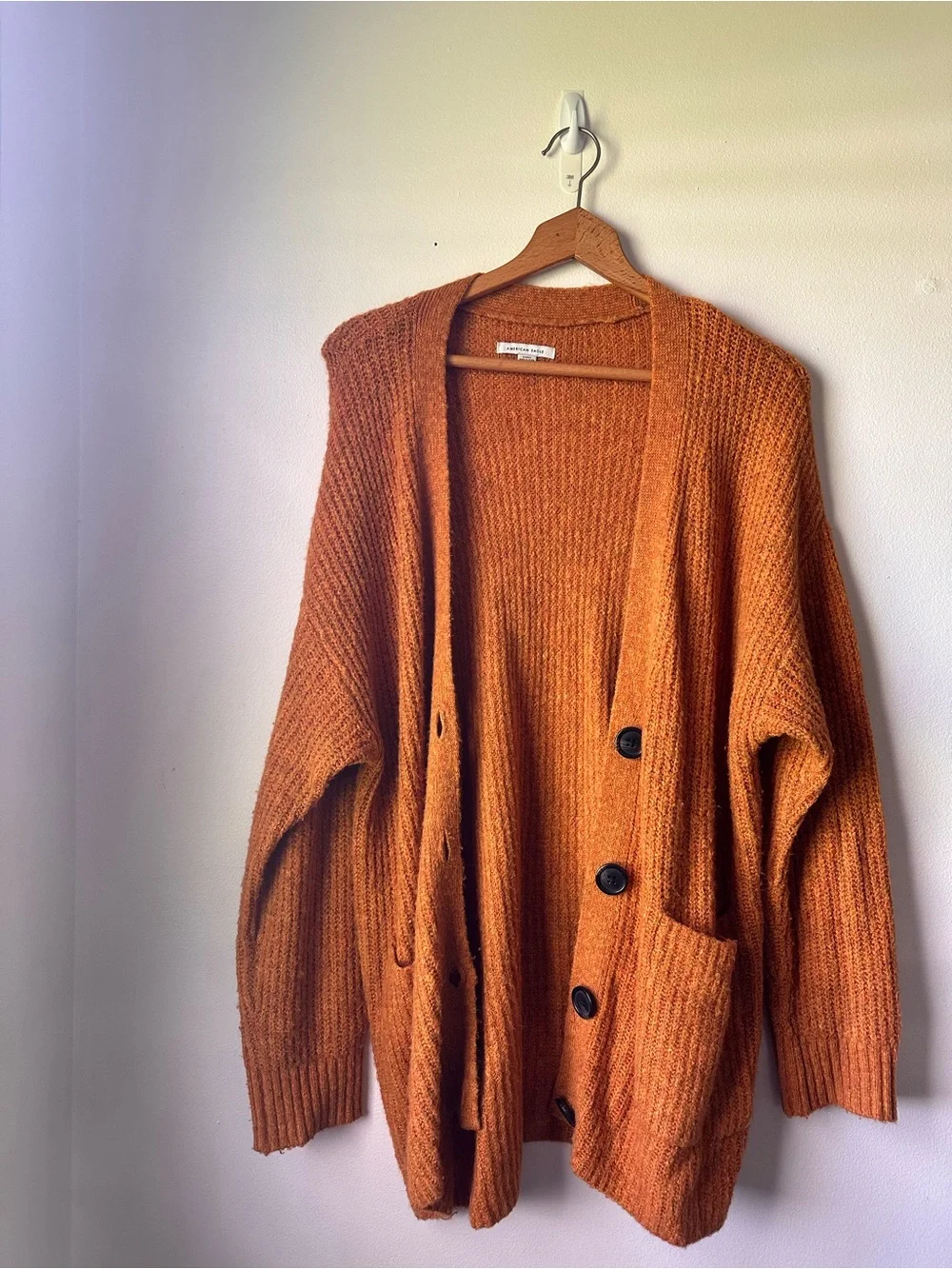 American Eagle Orange Textured Knit Cardigan - Picture 1 of 8